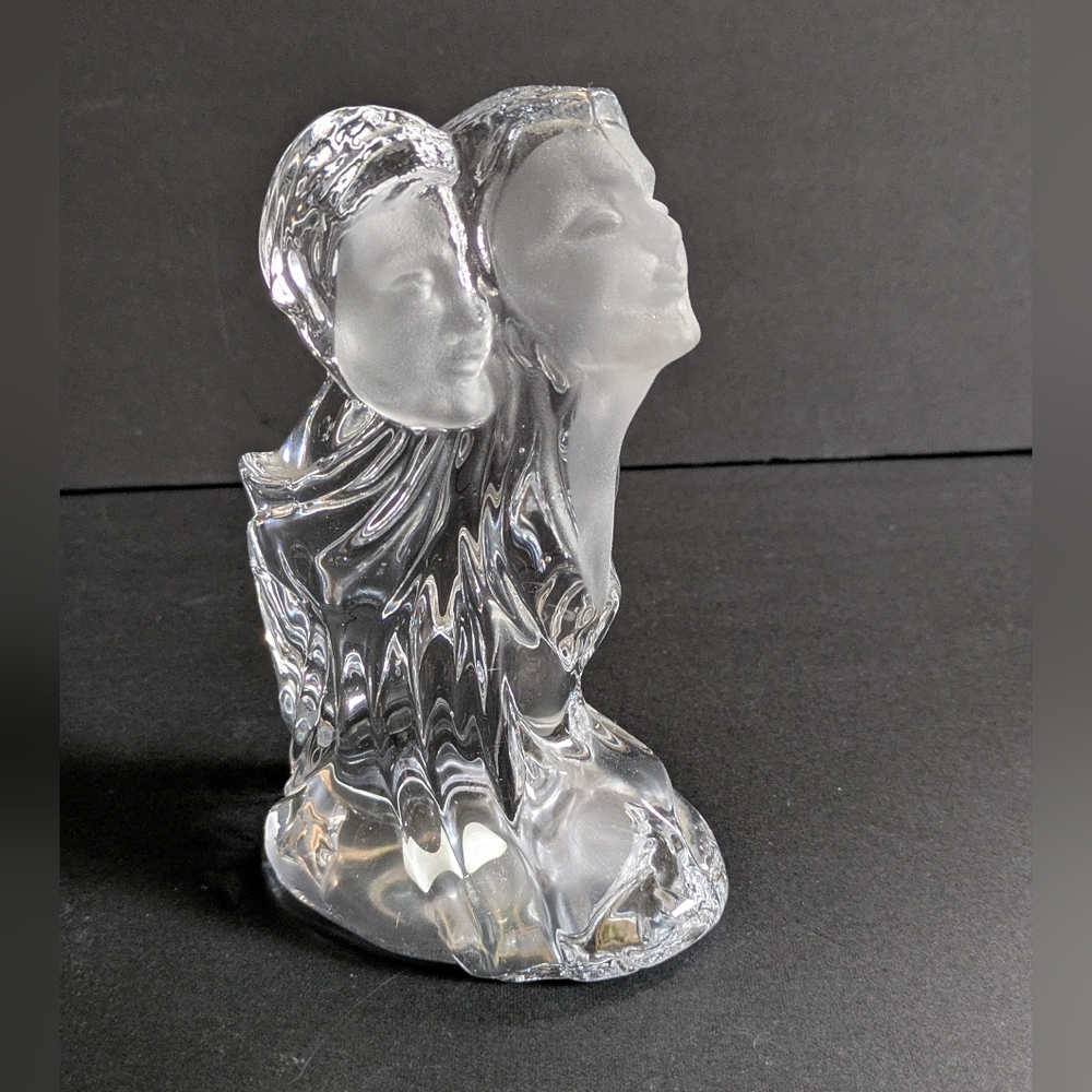 Vintage Hand Made Crystal Art Glass Sculpture Figurine Paperweight Two Faces